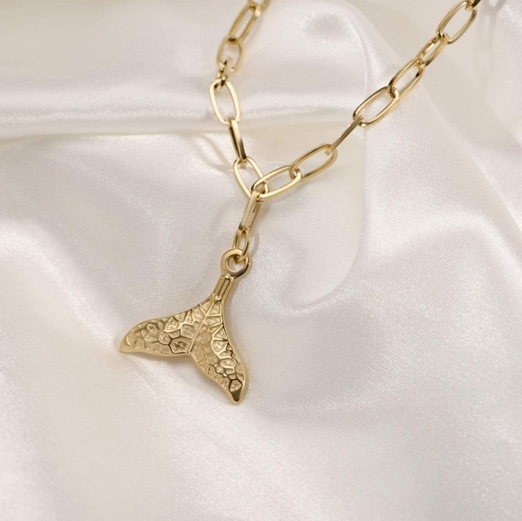 Gold Mermaid Tail Necklace on Paperclip Chain - Picture 3 of 8